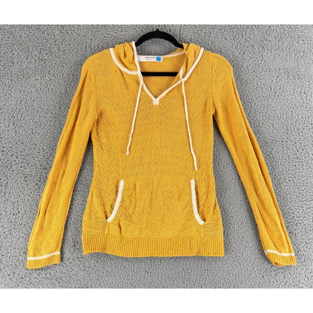Anthropologie Sparrow Knit Hoodie Sweater Women Small Yellow Angora Wool Blend